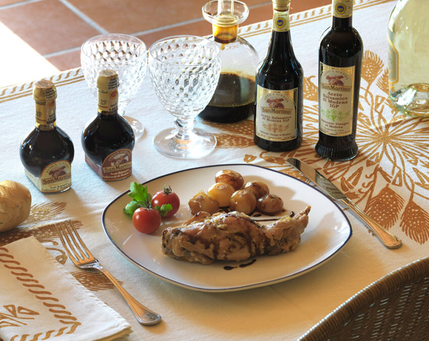 Coniglio arrosto e cipolline con Aceto Balsamico San Martino D.O.P.